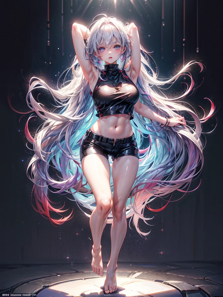 Beautiful girl, Shiny long platinum blonde hair, blue eyes, ((shiny oiled skin)), ((gyaru)), ((bright colored accessories)), hyper, wearing fluffy leg warmers, médium nude breast, perfect erect nipples, perfect legs, perfect hands, perfect arms, perfect ass, perfect beautiful young body, (( wearing pastel school girl mini uniform)),(( transparent white micro panties)), perfect cameltoe, perfect pussy, hello kitty charm, many bracelets,starry stars cloudcolorful, shiny skin, (dynamic lighting), (highly detailed cg), (highly detailed skin), (very high resolution), (toned body), (photorealistic), (high-res), (8k), (((sexy erotic calendar girl pose))).
