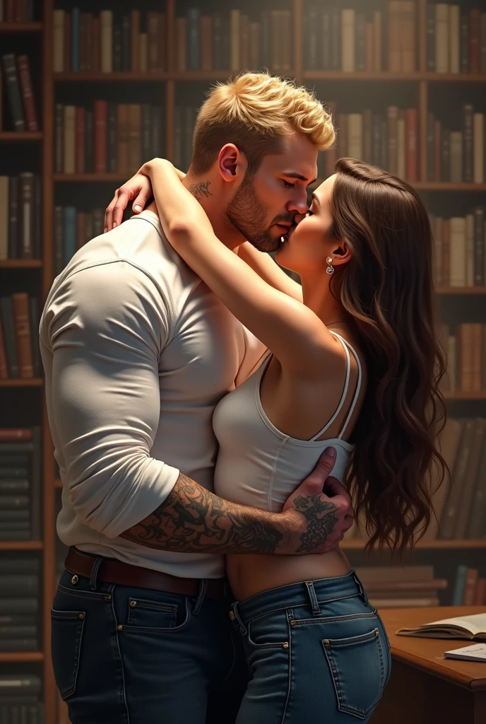 NSFW:1.5, (masterpiece, best quality, photo realistic:1.4), (shiny skin), (UHD, 8K wallpaper, High resolution), Perfect anatomy, Cinematic lighting, physically-based rendering, award-winning, extremely detailed skin, extra detailed face, eyes with beautiful details, Carl Zeiss 85 mm F/1.4, BREAK, (((1man and young woman))), ((female is standing, looking viewer)), ((man behind her)),((man huging female from behind grabing her breast)), BREAK, very cute 16-year-old , (brown wavy semi-long hair and bangs), medium breasts with cleavage, (((nude female))), (1female: noseblush and naughty, drooling, almost closed eyes:1.1), (1man: a handsome (strongman), wearing recruit suit and ((he is grabbing female's breasts) with no expression:1.3)), BREAK, (in the midnight classroom, moonlight), view from diagonally forward, view from below, man with hands on breast