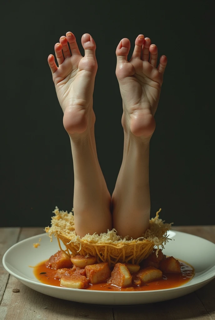 A disabled girl cooks food with her feet while wearing a smile on her face.