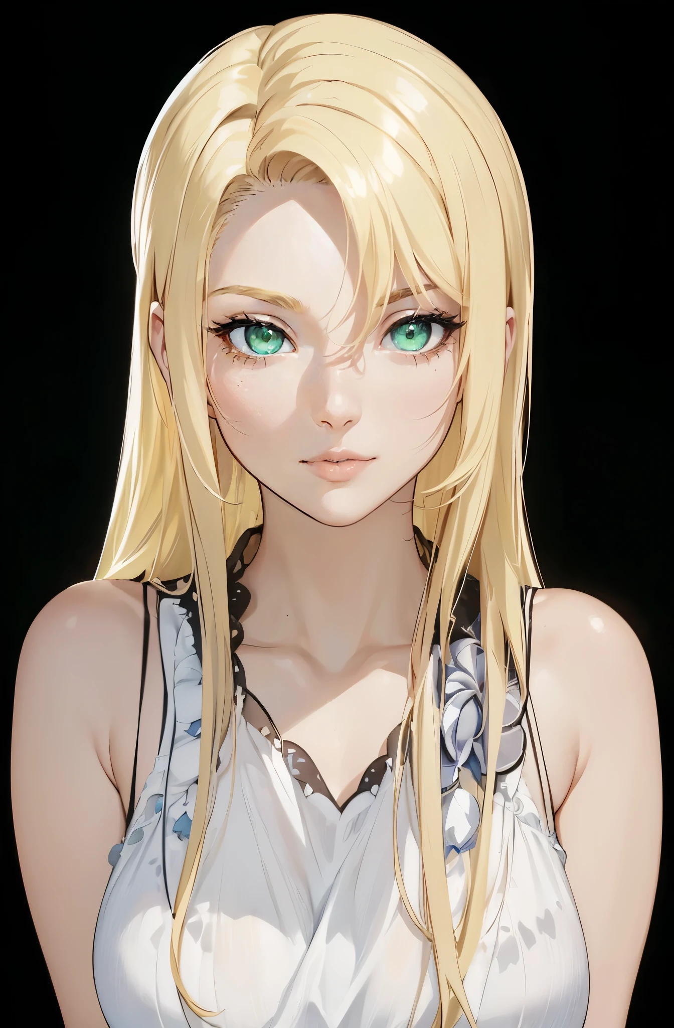 @cerealkllr4586,cerealkllr4586 \(Artist\),Shane Ballard \(Artist\), girl, solo, (((portrait shot))), looking at viewer, green eyes, blonde hair, (((very dark skin, dark-skinned female))), cleavage, bikini, background: outdoors tropical rainforest, <lora:cerealkllr4586 | Shane Ballard Style:1>