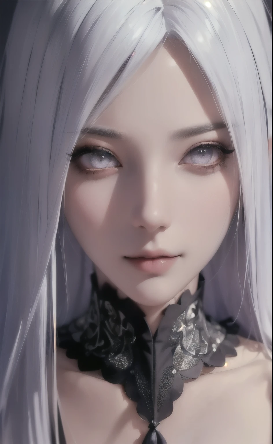 (8k detailed portrait, sharp focus, 1 girl, white hair, upper body, Midoridef, (high quality:1.2), (High detail:1.2), (master part:1.2), (extremely detailed:1.2), beautiful detailed eyes, beautiful detailed lips, extremely detailed face, long eyelashes, serene expression, realistic, photorealistic, studio lighting, vivid colors, intricate details)