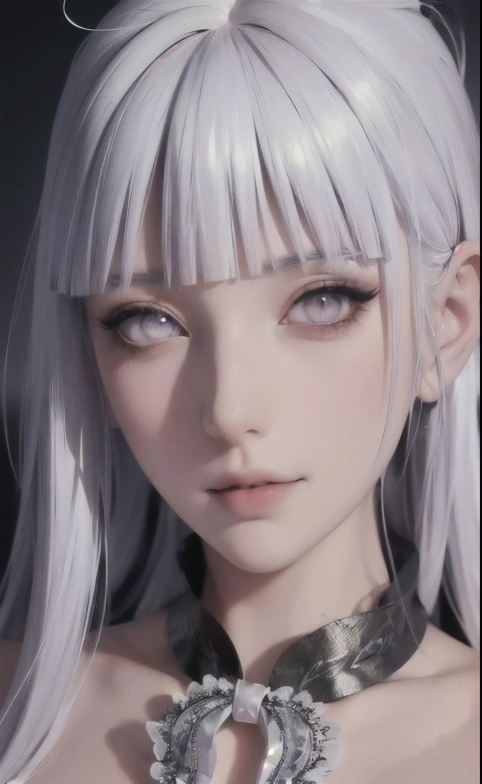 (8k detailed portrait, sharp focus, 1 girl, white hair, upper body, Midoridef, (high quality:1.2), (High detail:1.2), (master part:1.2), (extremely detailed:1.2), beautiful detailed eyes, beautiful detailed lips, extremely detailed face, long eyelashes, serene expression, realistic, photorealistic, studio lighting, vivid colors, intricate details)