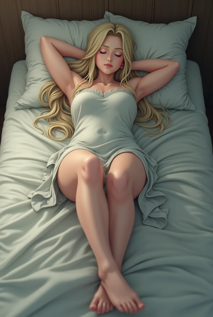 
(Caravaggio light), Rembrandt style, 
the ends of the hair turn into rays of light,
 night, fullbody, full body,
view from above, top view, from above, lying,
a (girl in blue underwear) lies on a double bed, a girl lies on a double bed in a bedroom with blue walls, t pose, arms in different directions, a girl glows from inside, hair turns into light, light from her chest, glowing outline, dark atmosphere, (dream catcher), double bed with a blue sheet, 
shadows, 
glowing hair, light hair, light skin,
adult, [Nordic], Hourglass elongated fitness body, 
((glowing skin)), Oval Face, Long neck, Rounded shoulders, perfect hand,  Attached Pointed ears, round forehead, ((Short blonde Waves pixie hair)), snub nose, Arched eyebrows, closed Eyes, High Round Narrow cheekbones, Dimpled Cheeks, Rounded Chin, Rounded Jawline, Fine Puppet Wrinkles, Full nude Lips, (glowing closed eyes), Nude Makeup Look, long eyelashes, Hourglass-shaped hips, Slim thighs, long slim fitness legs, third breast size, Linear Hourglass-shaped abs,  
 
graphic style of novel comics,  2d, 8k, hyperrealism, masterpiece, high resolution, best quality, ultra-detailed, super realistic, Hyperrealistic art, high-quality, ultra high res, highest detailed, lot of details, Extremely high-resolution details, incredibly lifelike, colourful, 