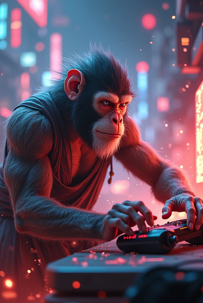 Upper body,Upper body view,Animal Monkey,Wearing pumpkin headphones,Monkey Headphones and God々Have a,You can transform into a terrifying and terrifying person,The background is set on a moonlit night,The full moon shines brightly,Images should be of the highest quality,It has high-resolution and ultra-detailed features,Must be realistic and photorealistic style,Vibrant colors and bokeh,Lighting should emphasize the beauty of the scene,Creating a dangerous atmosphere,Horror Nights feel