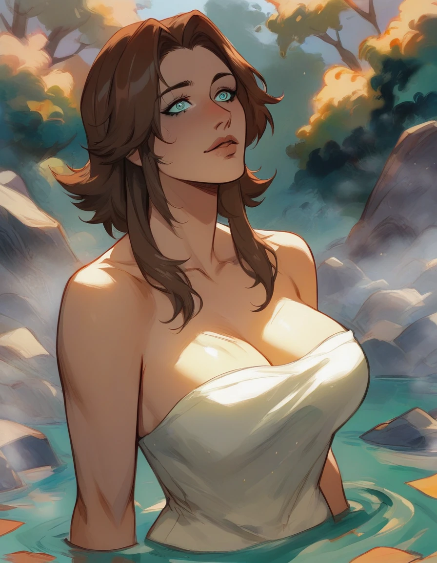 A casually lewd topless large breasted redhead reaching down to pick up from the ground, noble lady in a soft thin body hugging dress, wide hips, thin waist, beautiful full red lips, a propensity to display and use her, lush hair, long torpedo shaped tits, naked, nsfw, frog POV