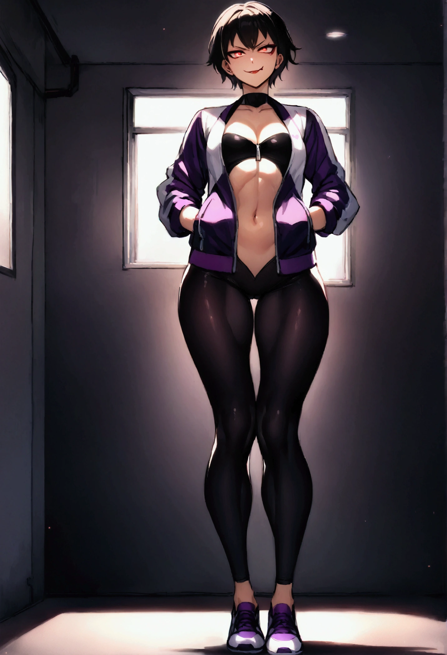 ((1girl)),shiny skin,fashi-g,mature female,office lady,(balencianga:1.3),(hoodie),full body,wavy hair,black hair,thighhighs, (bottomless),office,sneakers, earrings,triple s,