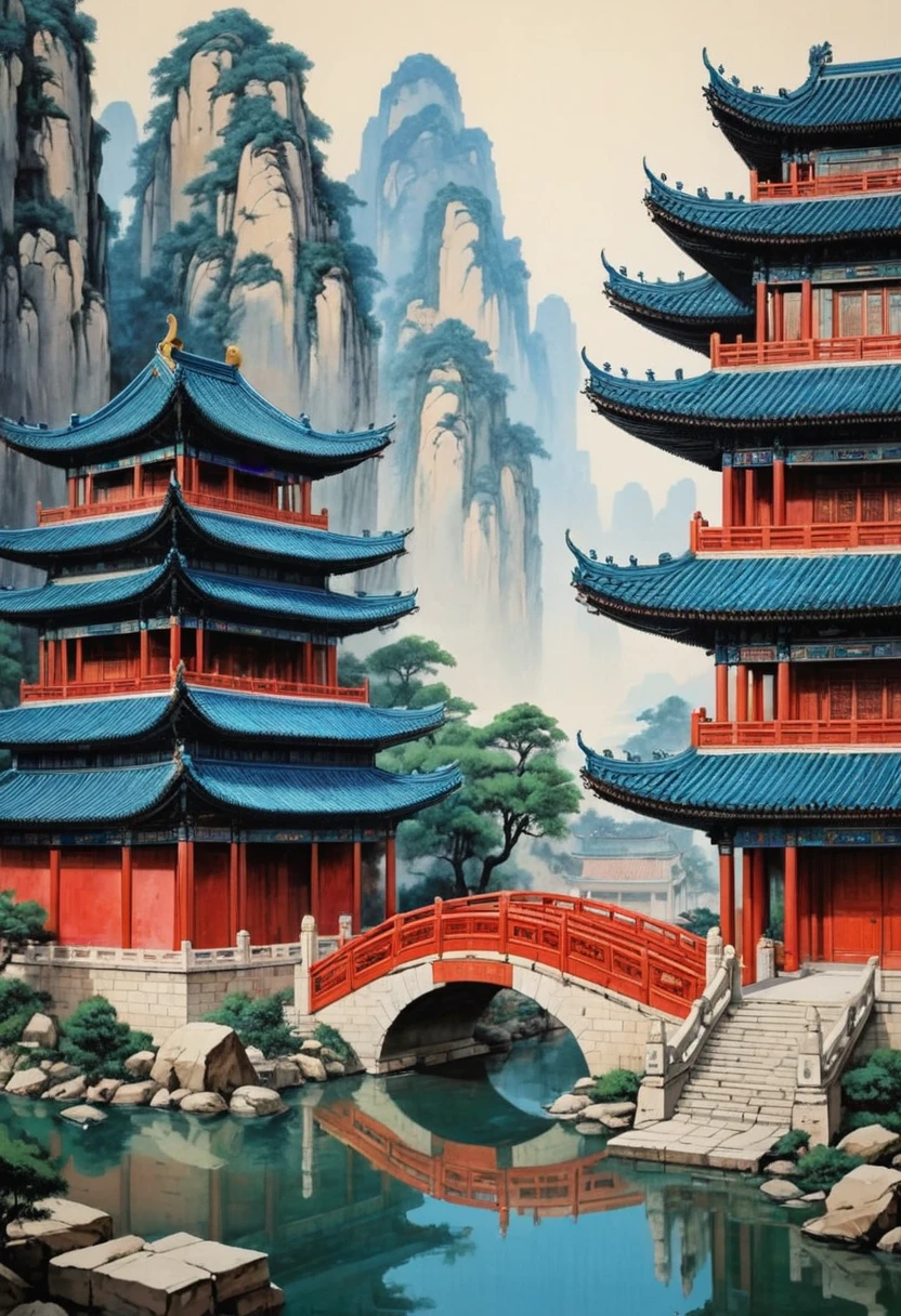 Chinese landscape painting,Skysky,baiyun,rios,Beautiful and exquisite scenic spots