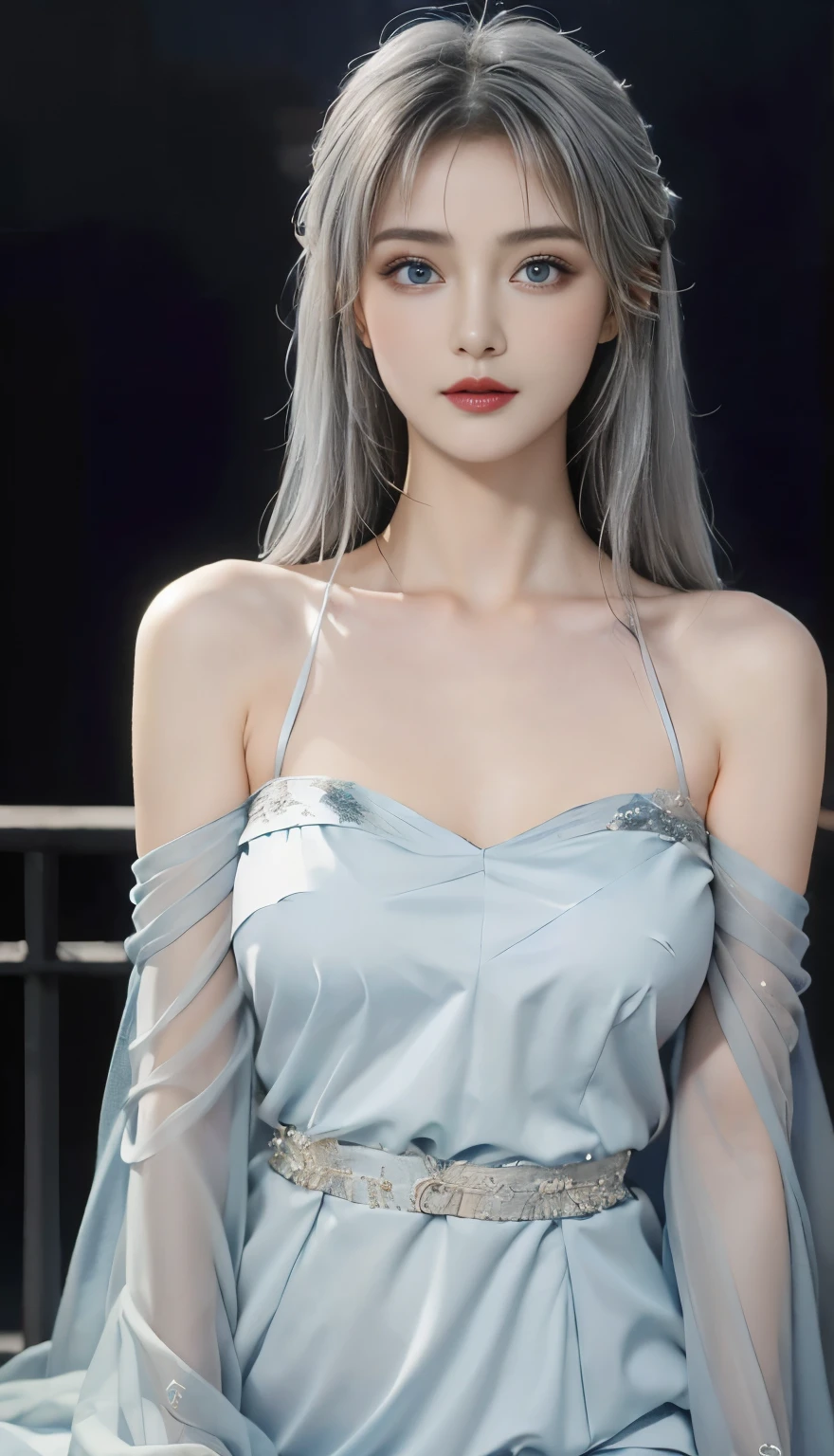 tmasterpiece,Best quality at best,(natta:1.7),looking over city,(luring:1.3),City lights,skyscrapper,the street,closeup cleavage,
1 sister,jewely,ear nipple ring,choker necklace,Stood up,Put on a beautiful face,Full body lesbian,(Long gray hair:1.5),
Straight dress,scantily clad,,Chinese clothes,,