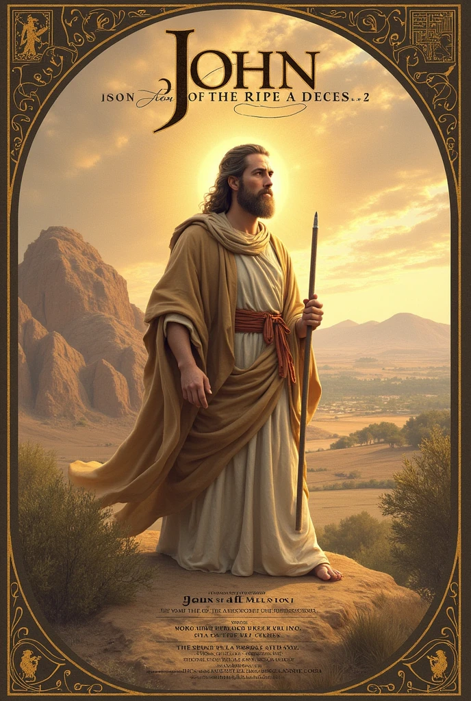 Povo hebreu avistando a terra prometida pela primeira vez. Clear and golden sky, lush landscape and Moses leading with emotion and gratitude. Hope and promise in the air as they prepare to begin a new phase