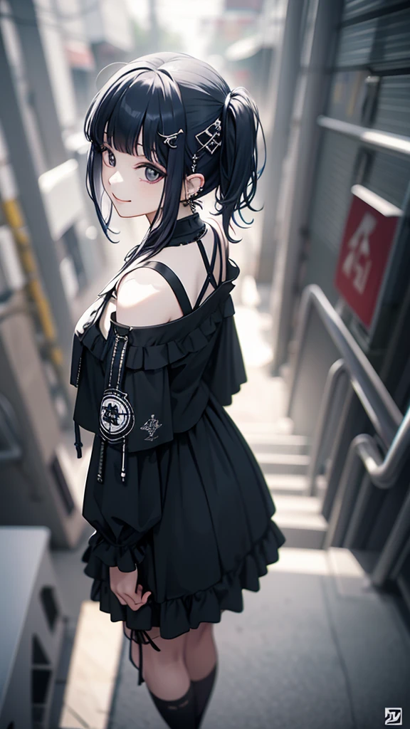 （​masterpiece，Highest Quality），(child)，a miniskirt，Turquoise Lolita Clothing，(A dark-haired，Medium bob)，embarrassed from，Delicate body，petite body，Shoulder