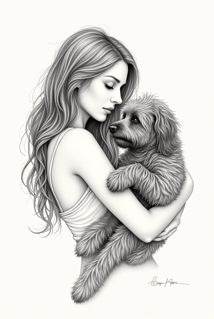 Draw a naked showing her breasts and vagina while playing with her dog