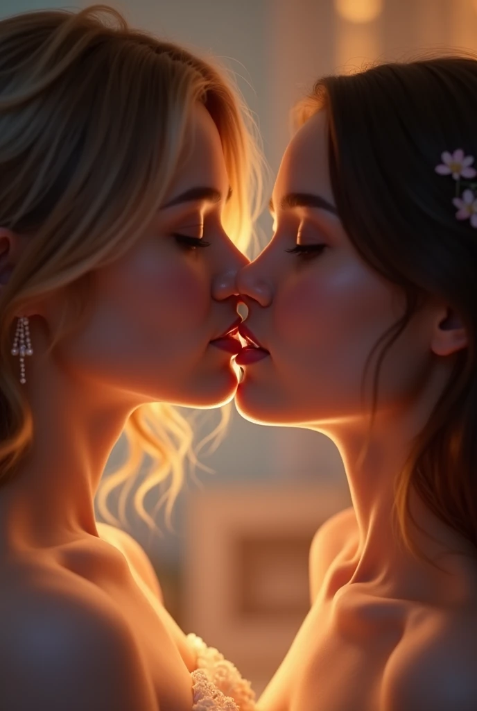 Four sexy well-toned women kissing each other on the lips --auto --s2