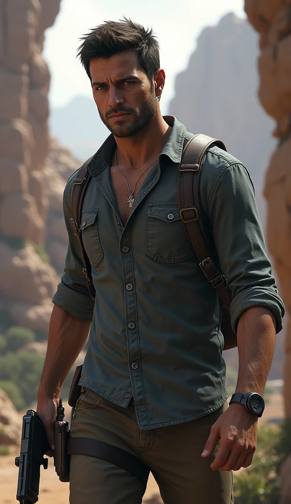 Nathan Drake from Uncharted, he are completely naked, with a big and erect , nsfw, realistic