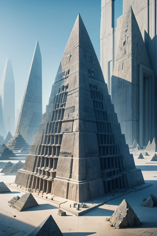 architectural design,Pyramid, Abstract art, ( Architecture ) a Surreal scene involving stone slabs,  dreamlike, abstract,  surreal architecture,