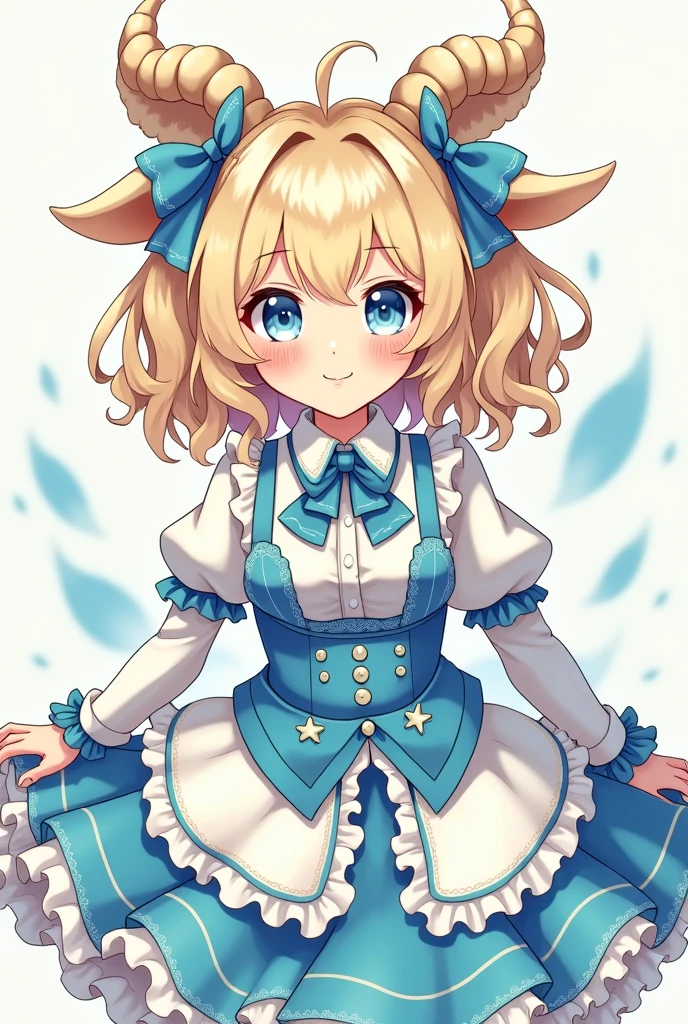 1girl, masterpiece, best quality, perfect hands, ppgzmyk, blonde hair, parted bangs, twin drills, blue eyes, smile, blush, bare legs, cowboy shot, purple jacket, fur-trimmed jacket, cyan dress, frilled dress