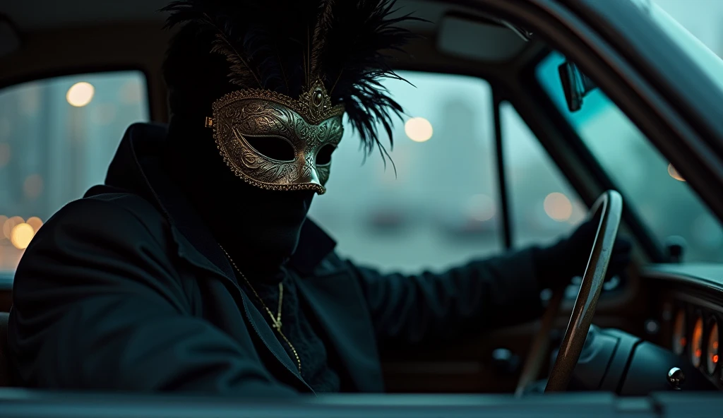 cinematic film still of <lora:Cinematic Film Stock Footage Style:1>
a man with a face painted on his face leaning out of a car window, Cinematic Film Stock Footage Style, shallow depth of field, vignette, highly detailed, high budget, bokeh, cinemascope, moody, epic, gorgeous, film grain, grainy