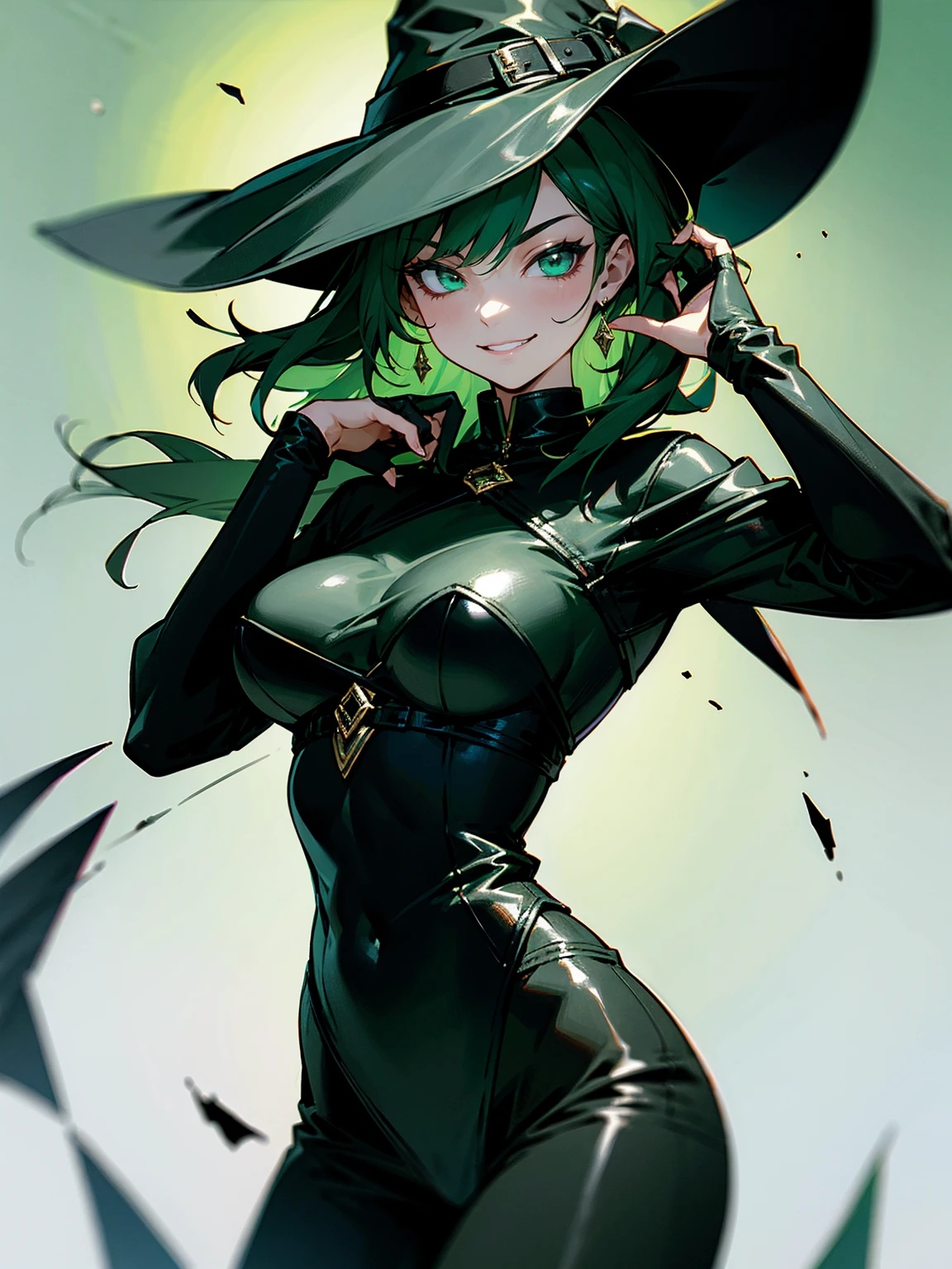 (Obra maestra, Mejor calidad:1.2), tiro de vaquero, solo, 1 chica, tatsumaki, sonrisa lujuriosa, boca cerrada, mirando al espectador, es, Caderas anchas, vestido negro, cielo nocturno, nubes, erotica