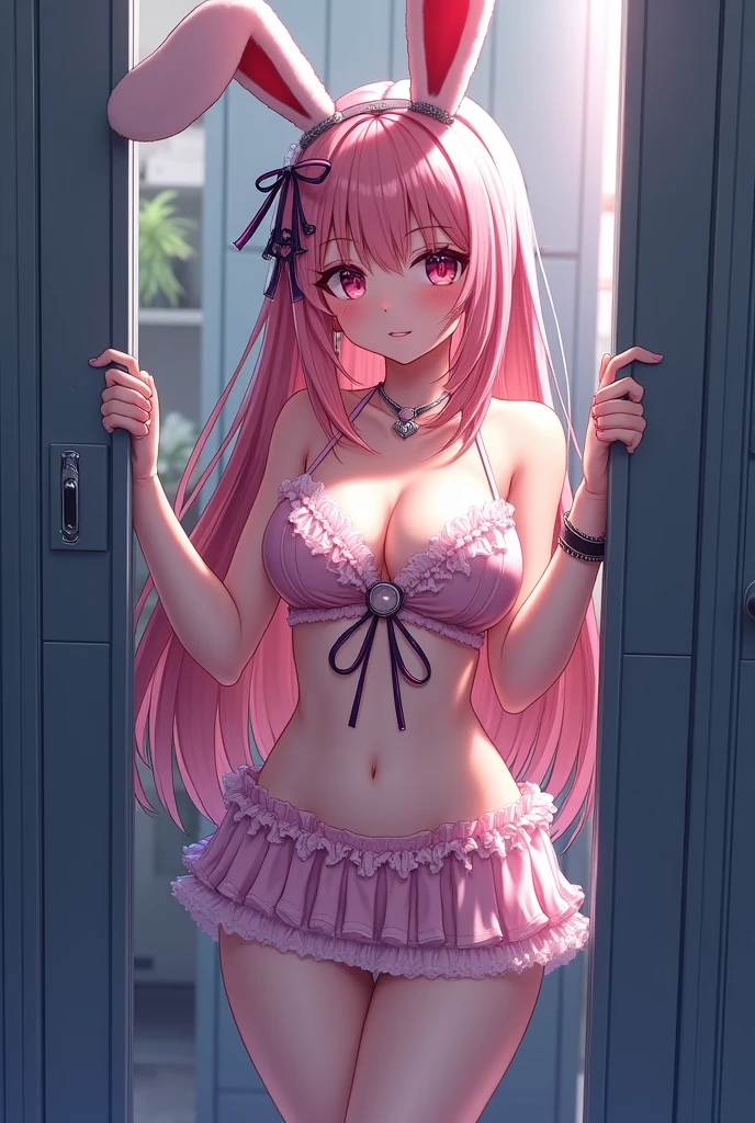 masterpiece, best quality, solo, pink hair, twintails, small breasts, 10yo, (petite),
smile, open mouth, standing, p1nkn1ghty, pink negligee, (see-through), nipple slip, edroom,
