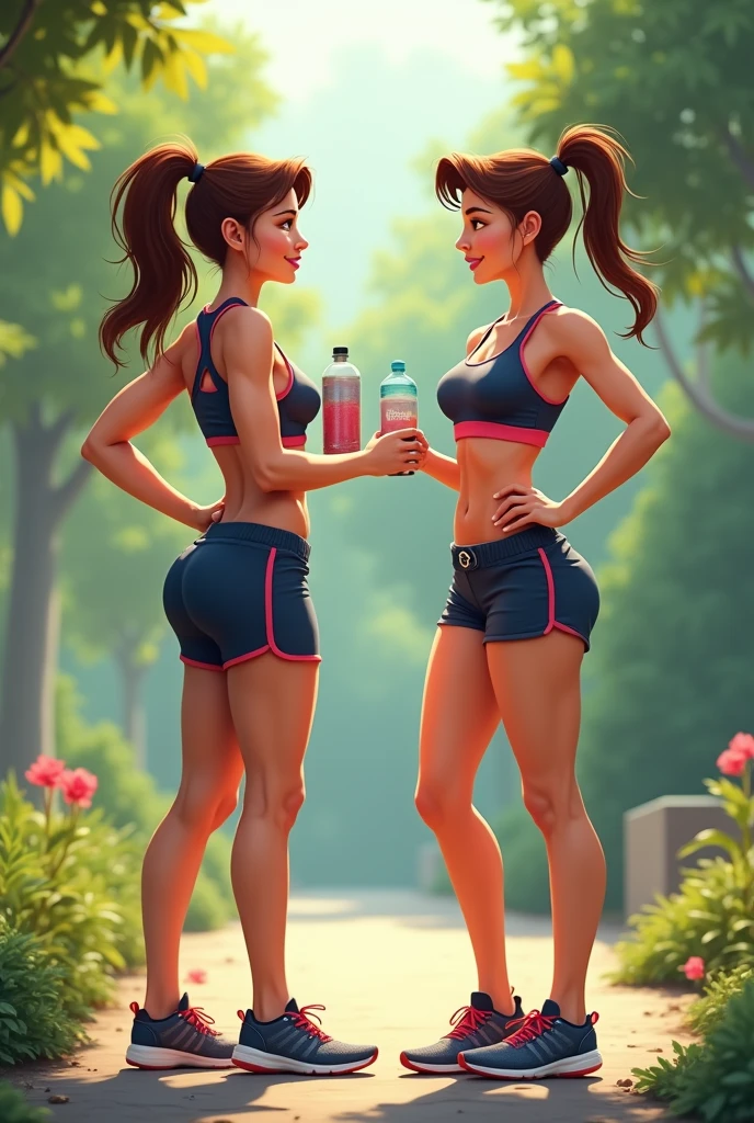 Some friends, one a volleyball player and the other a swimmer, both happy