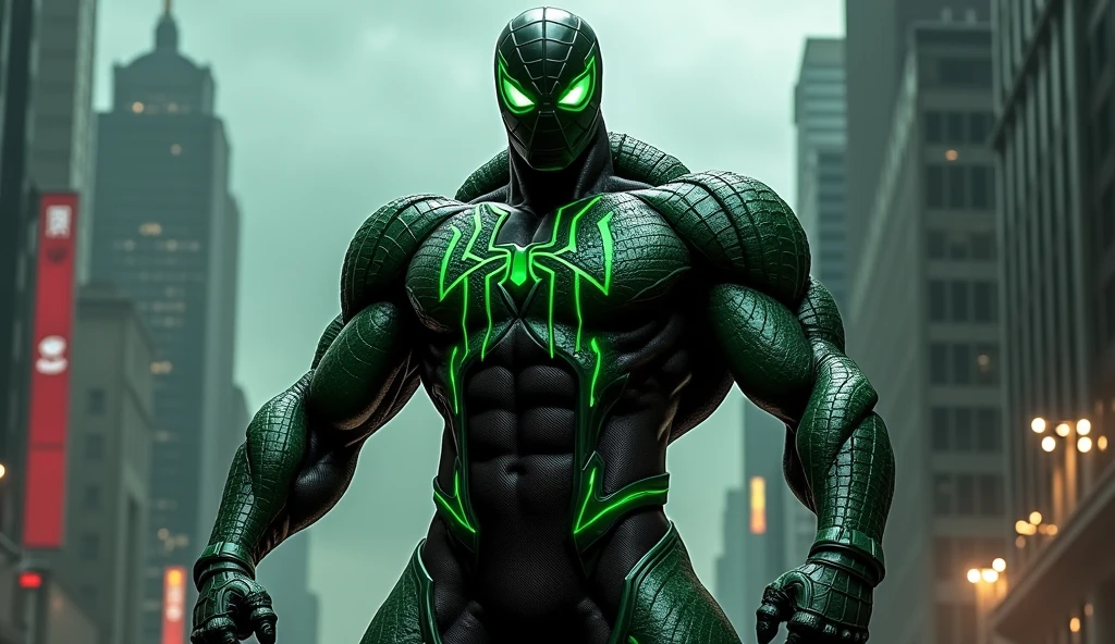 humanoid lizard, spider man costume, lizard head, muscular, large, realistic, dark, masterpiece, bloody, green, chaos, powerful, acid, destruction, cursed, evil, trespass --auto --s2