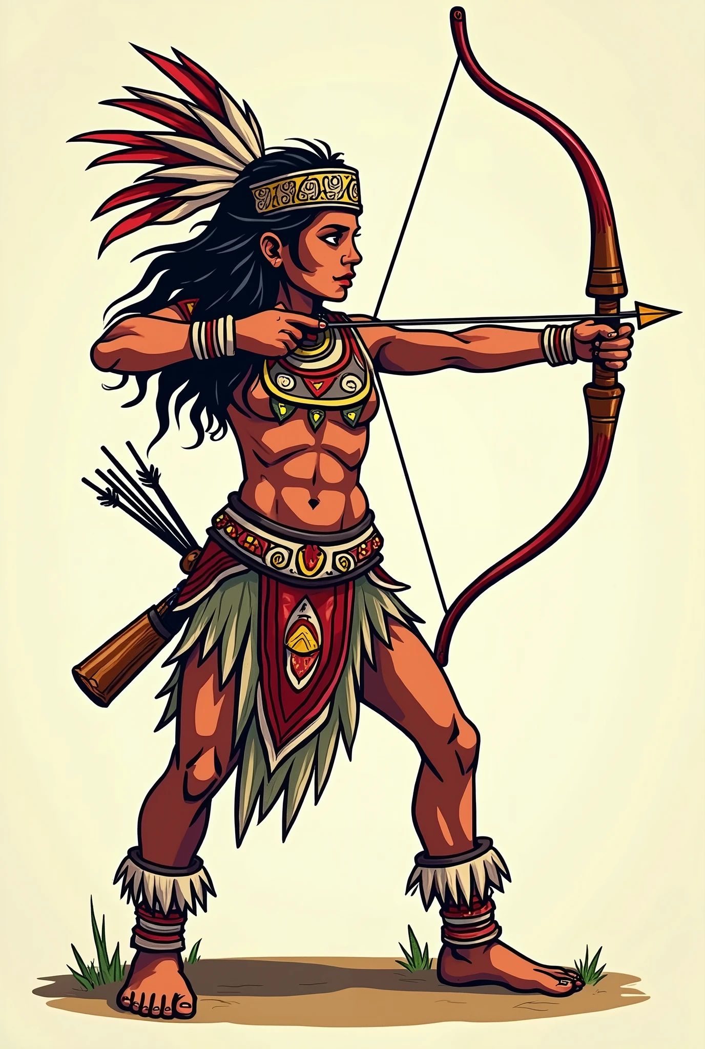 female archer in indian folk outfit, vector graphics, strong contours, logo design