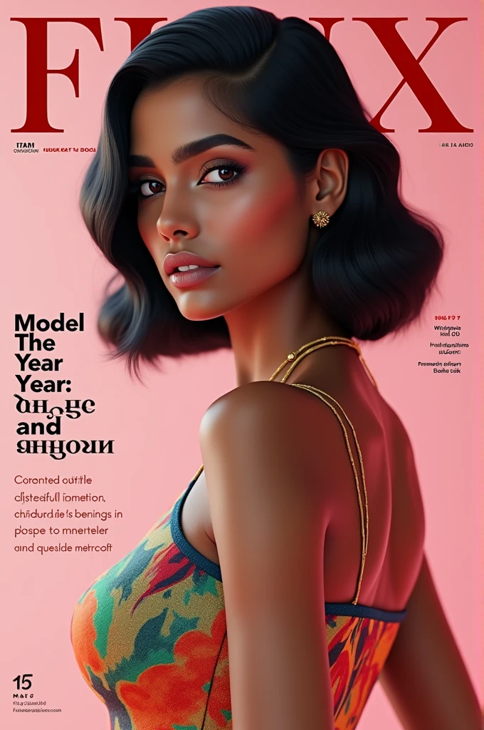 (masterpiece:1,2, best quality), (magazine cover), (colorful Magazine cover abundant with text), vibrant, eye-catching paintings, Comic cover style, glamorous, enticing, stylish, chic, high-fashion, captivating, elegant, trendy, fashionable, radiant, attention-grabbing, dazzling, sophisticated, stunning, dramatic, bold, Featured is Abigail, a graceful figure from Singapore, ((who embodies the essence of elegance and charm)), (((She boasts a slim stature, standing at 1.67 meters and weighing around 55 kilograms, epitomizing the fashion model-like beauty))), (Her hair is long, wavy chestnut), (Her eyes are striking and green, thanks to contact lenses), ((and a physique with a flat abdomen, a peachy posterior, and perfectly round, perky C-cup breasts)), accentuated by her modest demeanor, (((She is wearing a Balmain Mini Sequin-Embellished Dress, paired with Christian Louboutin 'So Kate' Pointy Toe Pumps))), She accessorizes with a Cartier Love Bracelet in Yellow Gold, and carries an Hermes Kelly Mini II Bag in Rouge Casaque Epsom Leather, (exceptionally detailed:1.3),super finely detailed hands, ultra finely detailed fingers(((ten fingers))), (posing elegantly), (full body showcase), (show full body)