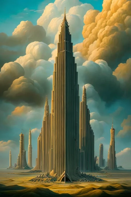 masterpiece, Best Quality, (Abstract), (Surreal Architecture), (non euclidean geometry), (Dreamlike), Absurd, Realistic lighting, (abyss), art：Peter Mohrbacher,Tall Tower，Sky City，Birds are flying，cloud，Seven-colored light