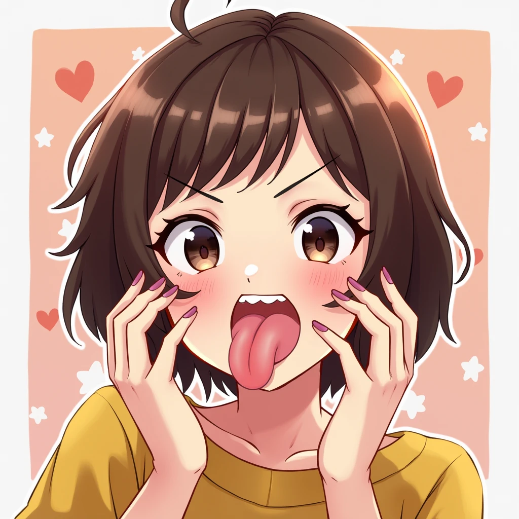 masterpiece, ((ultra detailed background, delicate pattern, intricate detail)), (highly detailed, fine details), best quality, beautiful lighting, ((medium breasts, slim girl)), 1girl, Lilith, ((mischievous smile)) ,(bangs covering one eye), ((light ginger hair)),headphones, (brown eyes), dark-purple jacket,(pink bodysuit, (close-up, portrait), blush, open mouth, big mouth, tongue, tongue out, close up, saliva, uvula, uvula, room, mouth focus, excessive saliva, hair one eye covered, room, indoors,