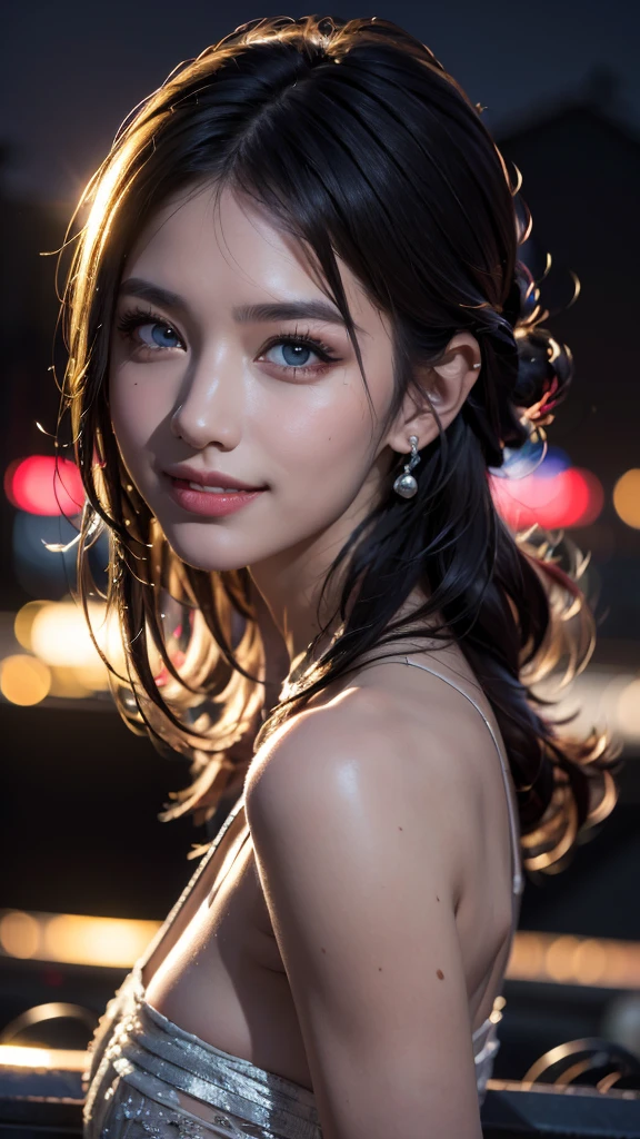 (1girl), Extremely cute, Amazing face and eyes, (Beautiful lovely smile), (extremely detailed beautiful face), bright shiny lips, (Best Quality:1.4), (Ultra-detailed), (A hyper-realistic, Photorealsitic:1.37), Beautiful fair skin, (Soft and squishy:1.3), extremely detailed CG unified 8k wallpaper, RAW Photos, professional photograpy, Cinematic lighting,