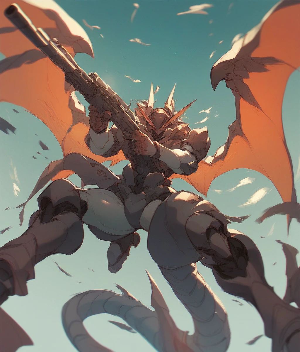 Powerful goblin equipped with two electric daggers and a red dragon in the sky.