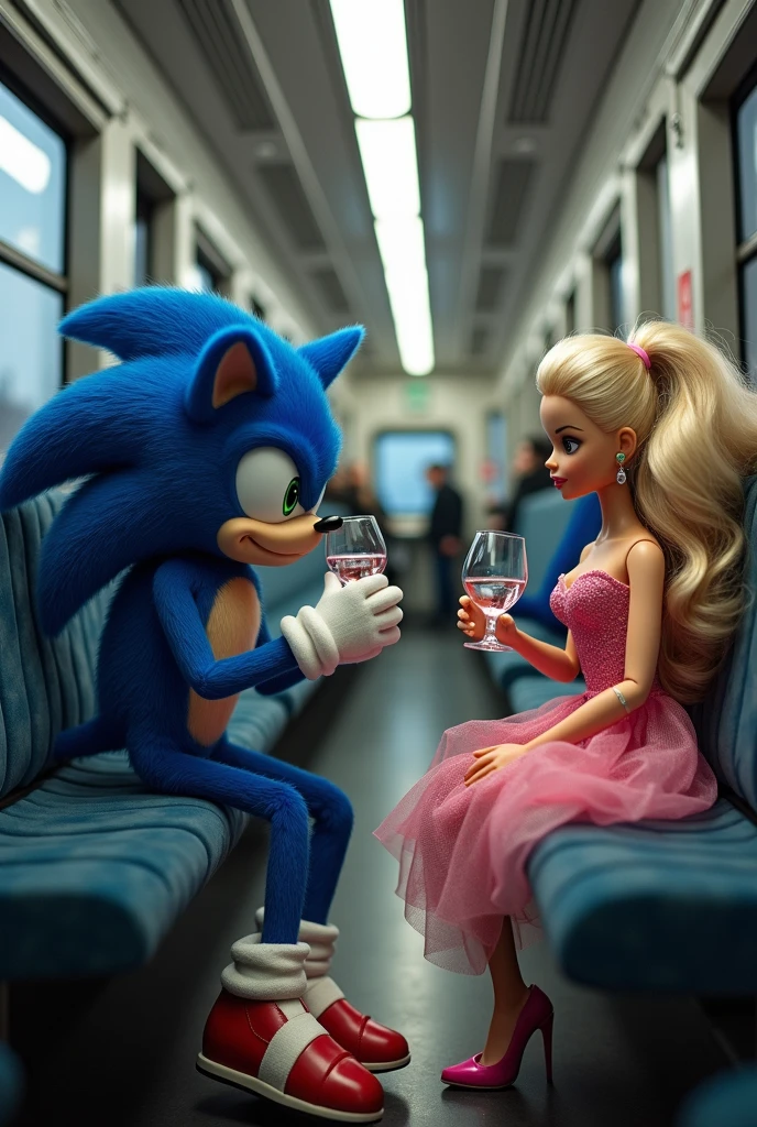 lucyw, orange hair, single hair bun, blue dress, slim, heels, sitting, stroking penis, inside a train, 3d, old man, green eyes, foreskin