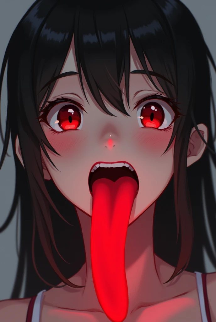 (highest quality),(masterpiece),(High resolution),(8k portrait),(open your mouth),(cum on tongue:1.2),(long tongue:1.2),(portrait),(super detailed illustrations),(detailed beautiful face and eyes),(nude),black hair, long hair, red eyes