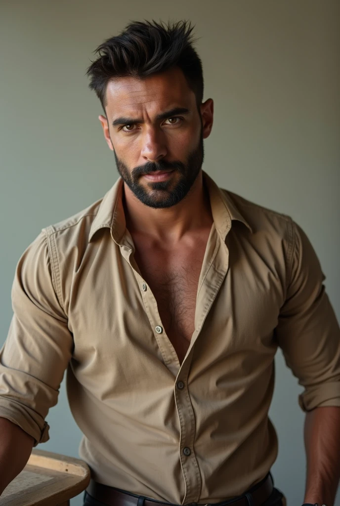 (photorealism:1.2), man, dilf, sexy, dad, button up, mexican