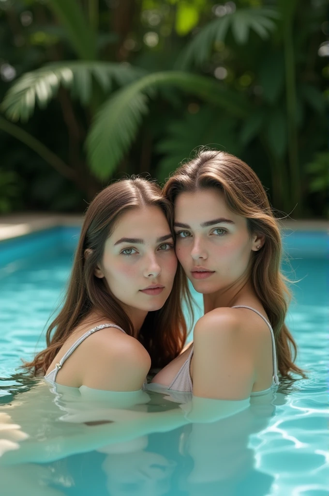beautiful Ukrainian models posing in the swimming pool