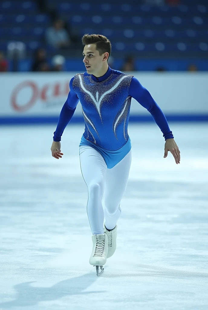 a white 13 year old boy in blue gymnastic clothes (Brown hair)