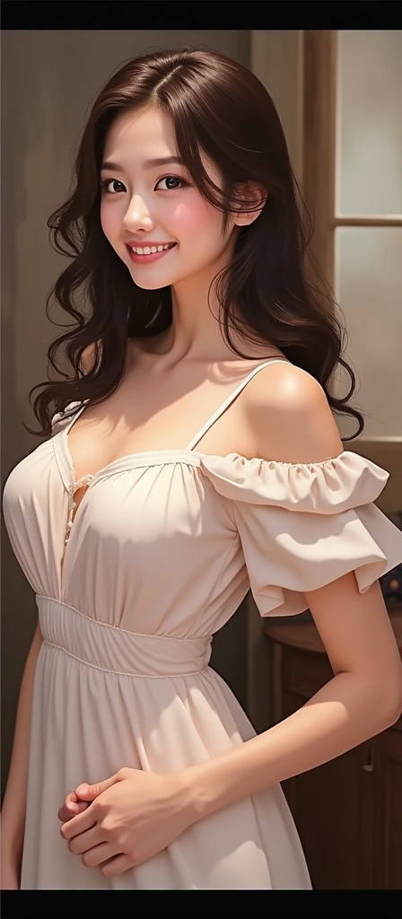 a woman in a white nightgown is holding a glass of wine,