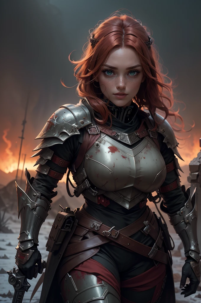 Postapocalyptic combat scene with a Beautiful hyperrealistic photograph of cute Young woman (((with Runic tattoos as a Combat Medic))), ((dirty face Blood splattered)), (((wearing Black Assault mecha armor, combat harness, Neon highlights, holding a assault rifle))) Short Blonde Dreadlocks, combat pose, (((Tending to Injured Soldiers))), exterior of Destroyed building, Fires, Smoke, debris, Camo netting, Ammo Boxes, Rain, Stormy, Wet, abstract beauty, near perfection, burning scene in the background, the forest is on fire, winner of the year's best photo, the world on fire, post-apocalyptic hellscape military photography, photo epic of the year, fire on the horizon, epic cinematic shot, pure form, intricate detail, 8k post-production, High resolution, super Detail, trending on ArtStation, sharp focus, studio photos, intricate detail, Very detailed, By Greg Rutkowski,best quality, ultra high res, photoshoot, (photorealistic:1.4), 1girl, caucasian, bodybuilder girl, big breasts, big boobs, muscle girl, there is a woman in a red outfit posing in the snow, a portrait inspired by Louisa Matthíasdóttir, tumblr, renaissance, amouranth, dressed in a beautiful red cloak, anna nikonova aka newmilky, amouranth as a super villain, red and green tones, with red hair and green eyes, red and green,(light brown hair:1), looking at viewer, smiling, cute, full body,detailed eyes,detailed face,kpop idol,light smile,Red Sonya of rogatino ,Exuberant warrior facing her enemies from the Ottoman Empire,drawing of a sword on a giant rock in the desert, Epic fantasy sci-fi illustration, Epic fantasy in digital art style, Sylvain Sarrail, epic sci-fi fantasy art, epic fantasy art style, dark fantasy art, Cover of an epic fantasy novel, epic fantasy style art, inspired by Noah Bradley, Behance Fantasy Art, and Mumford Tom Bagshaw,Human female character, with long black hair, eye white, white skin color, not very feminine black fighting clothes. Using a firearm in a monster war.
