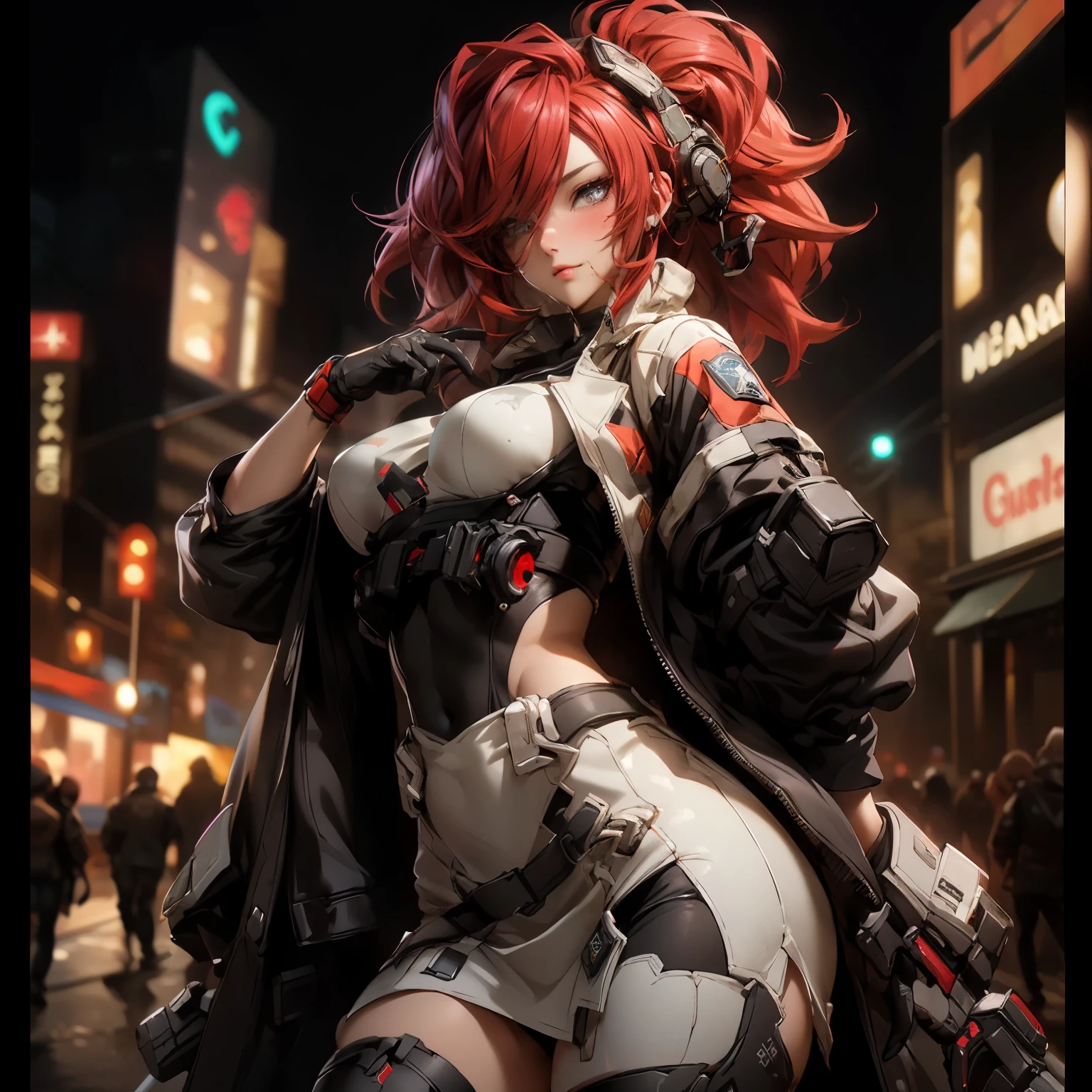 anime girl in short shorts and jacket standing next to giant robot, artwork in the style of guweiz, cyberpunk anime girl mech, trending on cgstation, guweiz, by Russell Dongjun Lu, digital cyberpunk anime art, ross tran 8 k, guweiz on artstation pixiv, girl in mecha cyber armor