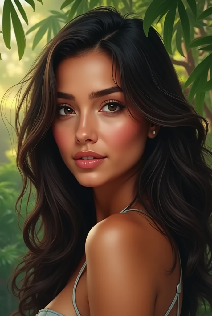 Beautiful Latin woman with green eyes, young Brazilian woman