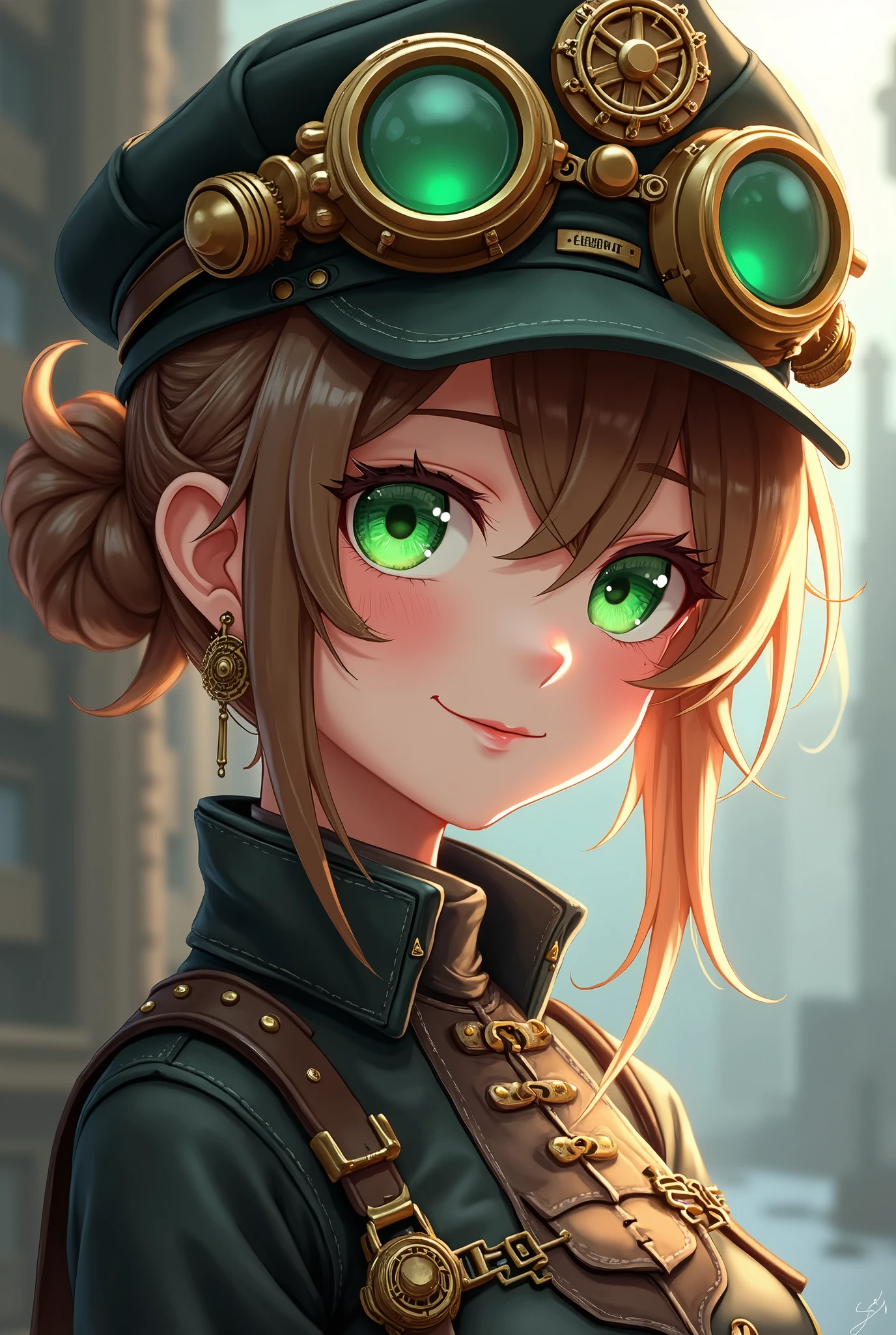 Anime girl with green eyes and steam - gear hat - SeaArt AI