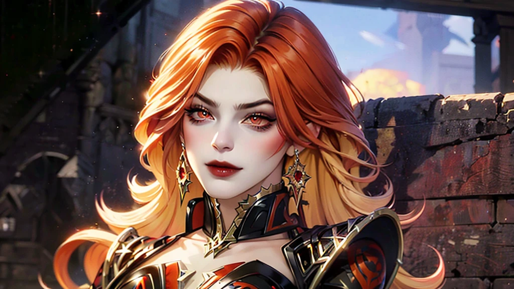 Woman with red hair and red eyes in black outfit, Mavuika (Genshin Impact), Dark, But detailed digital art, dark fantasy style art, Portrait of a goddess, athletic body, Dark art style, style of charlie bowater, gothic horror vibes, tom bagshaw artstyle, gothic art style, dark fantasy portrait, neoartcore and charlie bowater