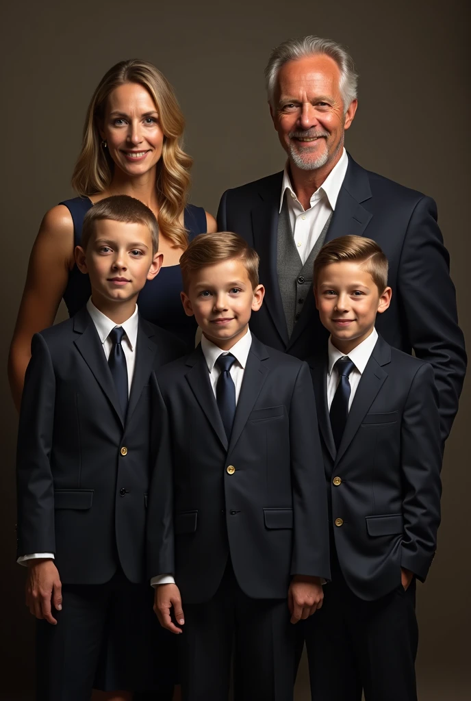 formal family picture, one mather and father, two girls and two boys