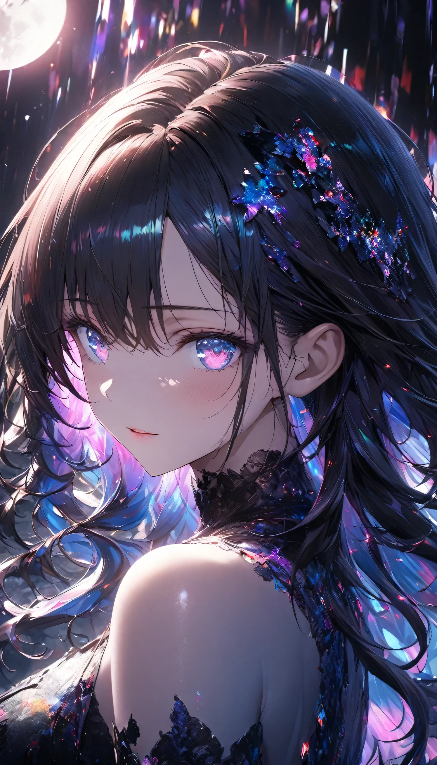 Anime girl with long hair and blue eyes in a dark room - SeaArt AI