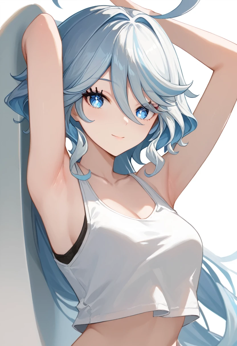 score_9, score_8_up, score_7_up,source_anime, high res image,masterpiece,best quality,girl,cute face,clear skin,furina_genshin,tanktop,armpit,