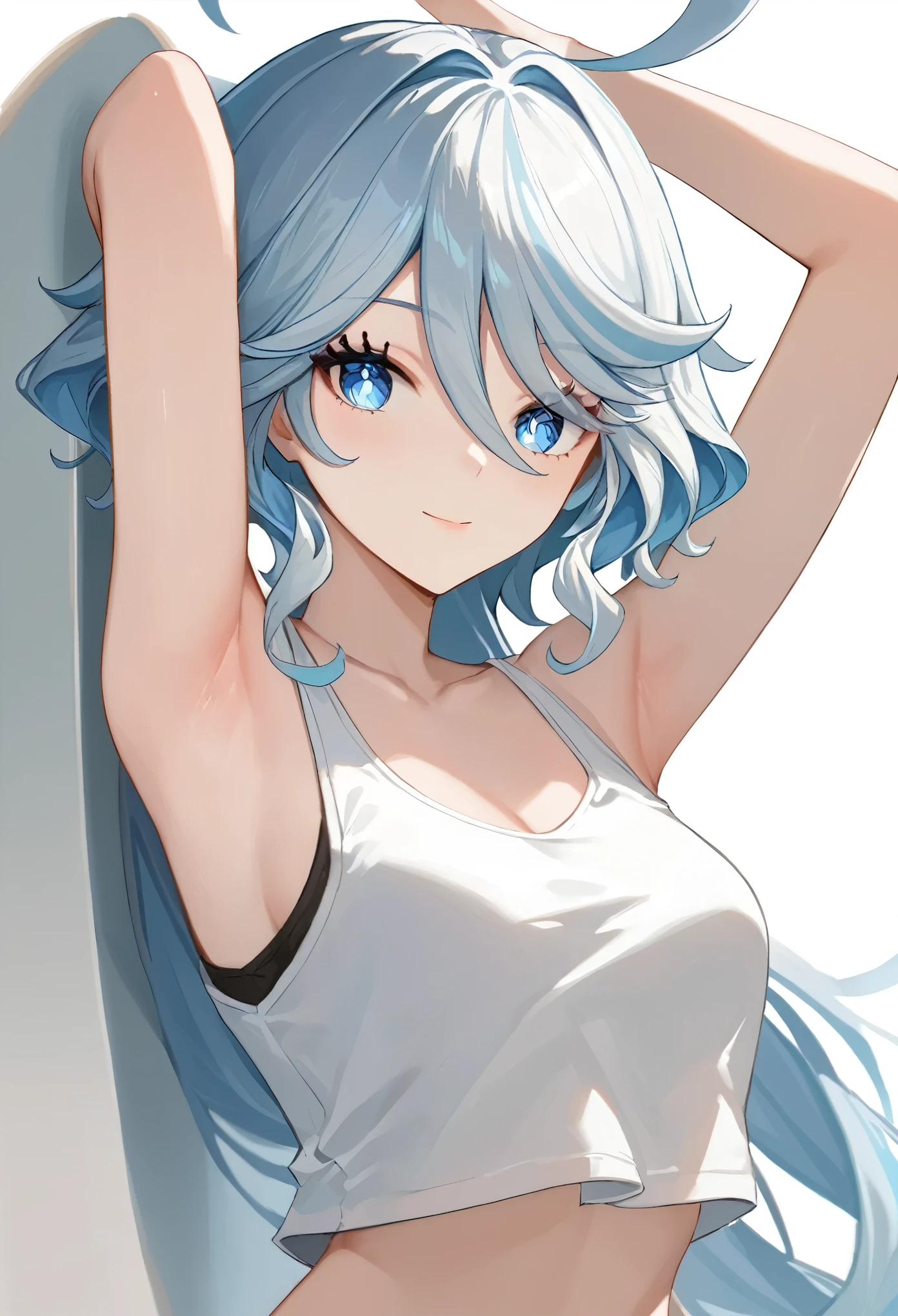 score_9, score_8_up, score_7_up,source_anime, high res image,masterpiece,best quality,girl,cute face,clear skin,furina_genshin,tanktop,armpit,