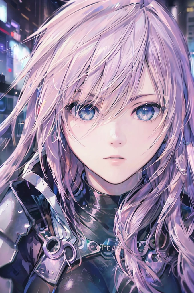 ((masterpiece)), ((best quality)), (portrait of beautiful girl), perfect detailed eyes, perfect detailed face, ultra-detailed nose, pink hair, short hair, messy hair, Armor, cleavage, shoulder pads, Cat ears headband