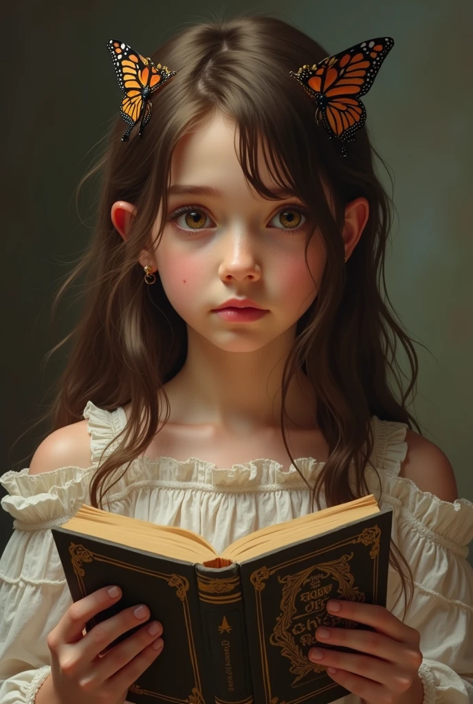a little girl wearing a hat and reading a book, realistic cute girl painting, kawaii realistic portrait, adorable digital painting, cgsociety 9, storybook art, carlos ortega elizalde, realistic anime art style, photorealistic anime girl render, beautiful character painting, realistic anime style at pixiv, beautiful fantasy art portrait, beautiful digital painting, childrens book art
