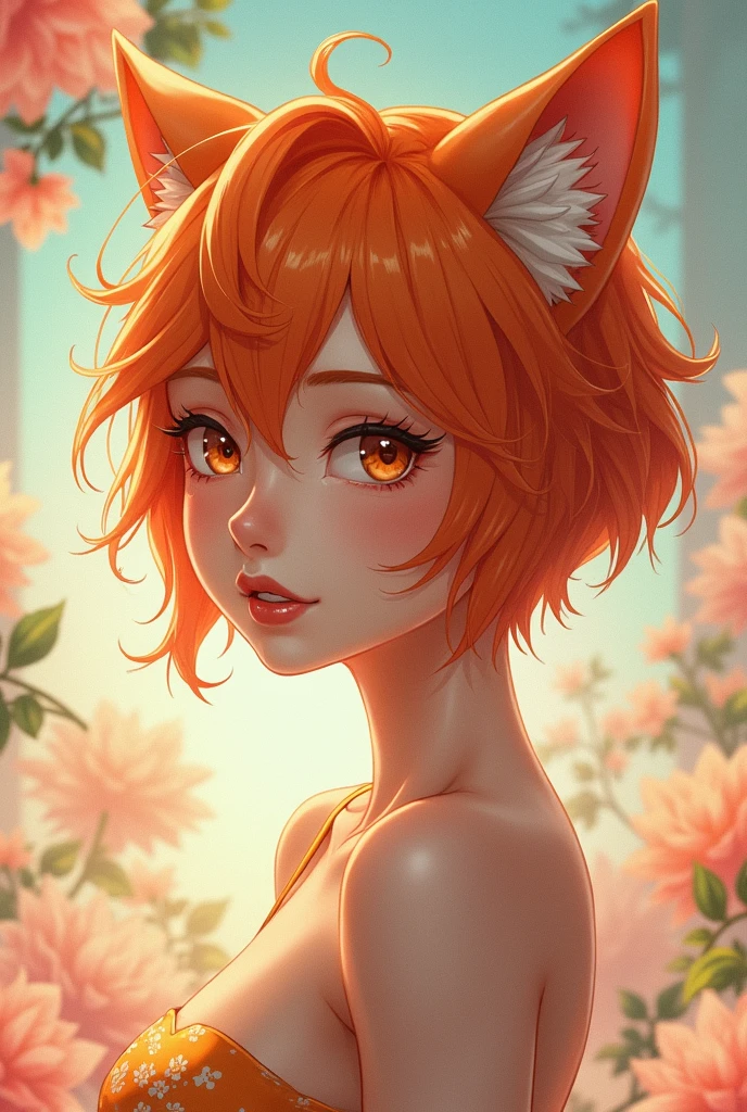 Sexy cute anime girl with fox hears
