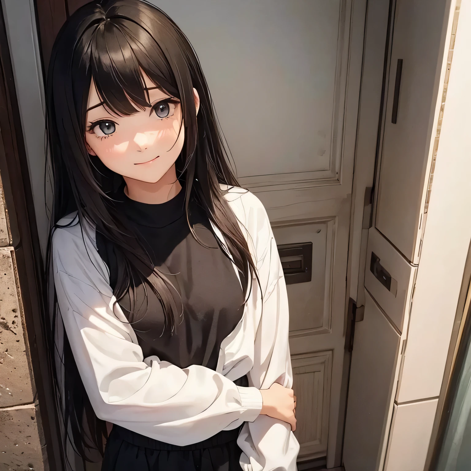 A short girl and black guy, girl wearing a oversized plain pink T-shirt seduces viewer while looking at viewer in the washroom, view from bellow, healthy thighs,
, child, (evil smile:1.2), off-shoulder, long sleeve, tan skin, Saucy, blush,
The guy puts his hand on the girl's shoulder,
absurd-resolution, ultra-detailed, best quality, cute illustration,NSFW