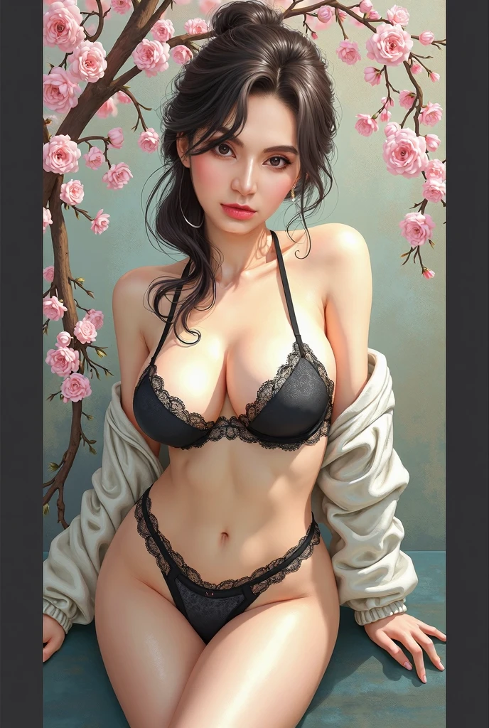 (masterpiece, best quality), lineart, colorful, watercolor, 1girl, 19yo girl, ((floral panties)), open shirt, lying on bed, eyes closed, morning, bedroom, lineart, colorful, vivid colors, intricate details, full body,((roses, dew)), gold and black spirit, digital art, Jean-Baptiste Monge style, bright, beautiful, splashy, sparkling,
filigree, rim lighting, light, extremely, magical, surreal, fantasy, digital art,
artstation trends, sharp focus, studio photography, intricate detail, high detail, Greg Rutkowski, sci-fi,
complex artistic masterpiece, sinister, matte painting, film poster, golden ratio, cgsociety trending,
beautiful caucasian girl full body, slight mischievous smile, long black hair, cascading curly hair, illuminated face,
intricate, epic, popular on artstation, by artgerm, h. R. Giger and Beksinski, very detailed, vivid,
production cinematic rendering